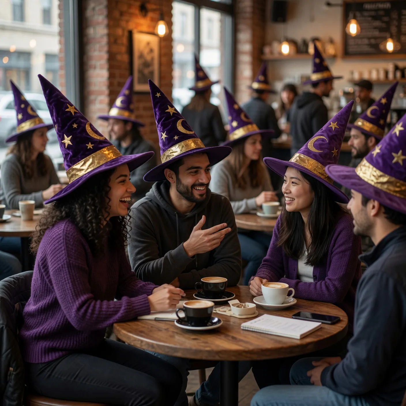 A group of fans talking over coffee